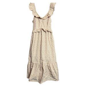 J Crew Sleeveless Orange Calico Cotton Dress size 4 Pockets Cottagecore Ruffles